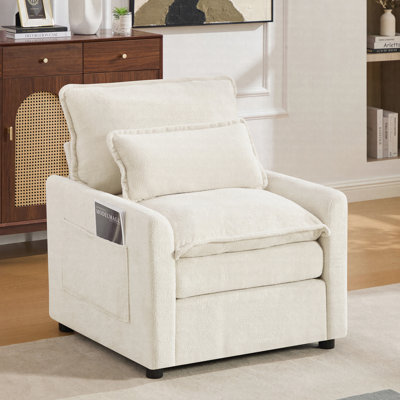 Fauteuil d'appoint 31,9 po avec coussin double et poches de rangement latérales