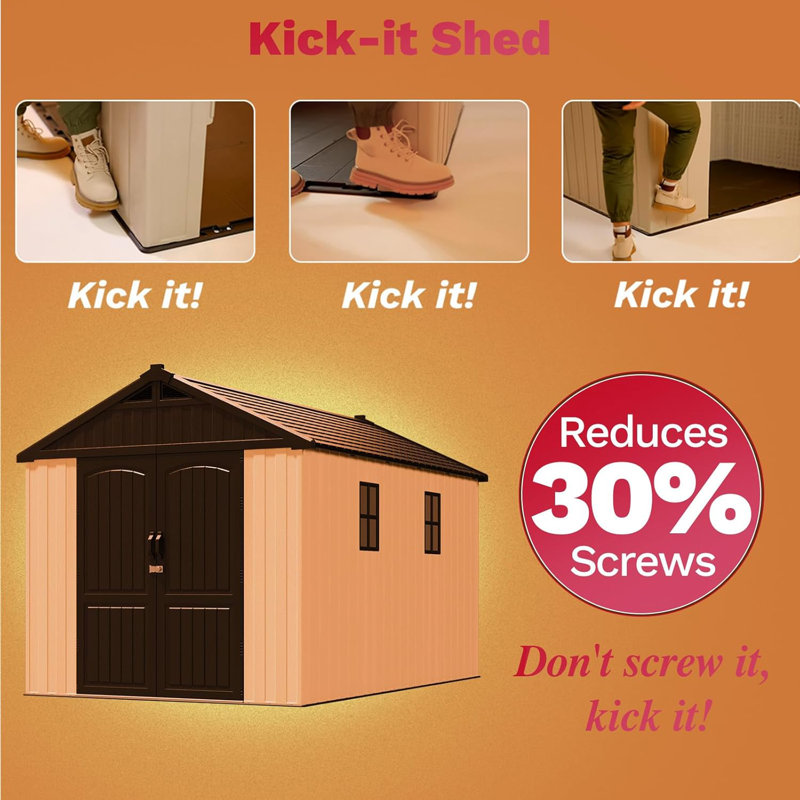 Plastic Outdoor Storage Shed With Floor, Resin Shed With Window And Lockable Door For Garden, Backyard, Tool Storage Use, Easy To Install In Beige