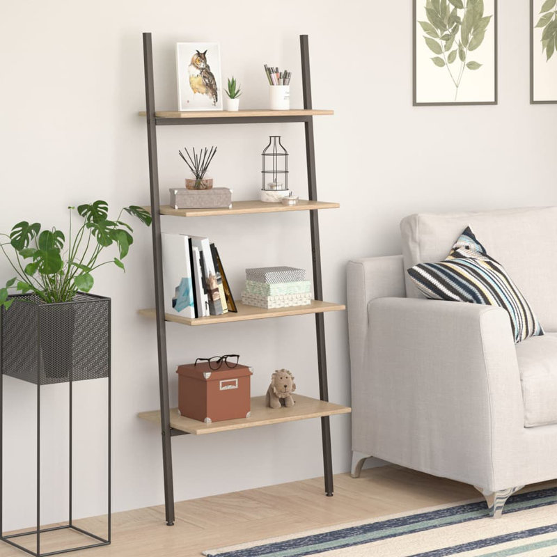 Castorland 150.5 cm H x 64 cm W Steel Ladder Bookcase, Natural/Black