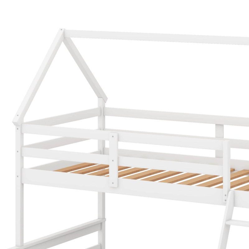 Twin Over Full House Bunk Bed With Built-In Ladder, White
