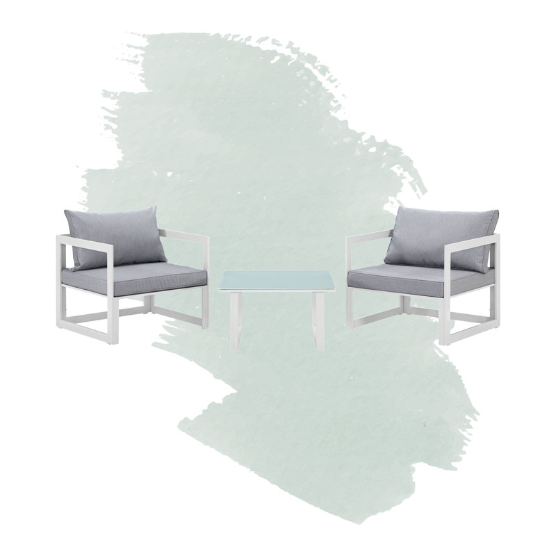 Modway Fortuna 3 Piece Outdoor Patio Sectional Sofa Set, White, Gray