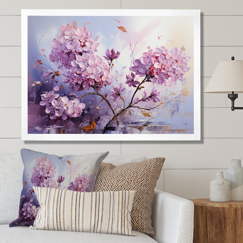 Charme mauve lilas mauve, H 34 po x l 44 po x P 1,5 po, Cadre simple blanc