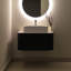 Meuble-lavabo de salle de bain 30 po avec lavabo, armoire de rangement murale rayée à bords arrondis avec tiroir, lavabo rectangulaire en céramique blanche, sans robinet, pré-assemblé, couleur noire