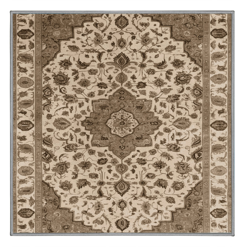 Tapis gris Tabriz lavable à la machine, Carré 5 pi