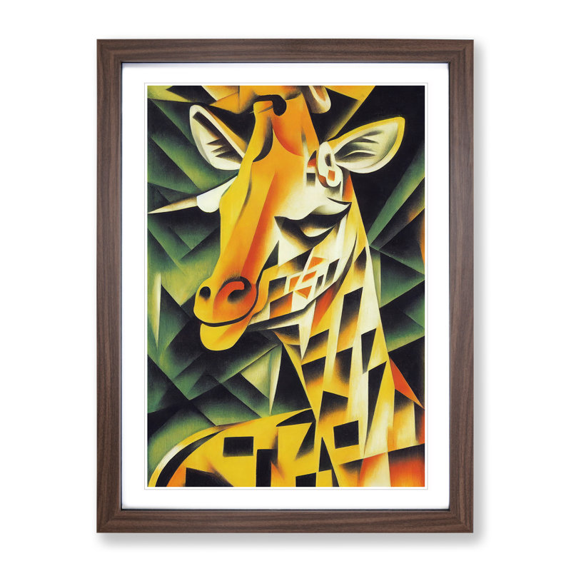 Smiling Giraffe - Framed Print, 46cm H x 34cm W x 2cm D, Brown Framed