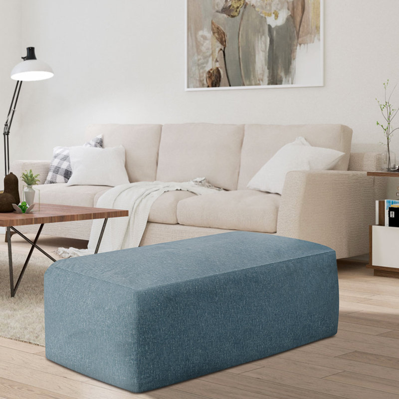 Repose-pieds rectangulaire en velours de 42 po de largeur Olius, Bleu