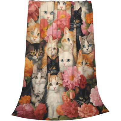 Mignon cadeau de couverture de chat pour les amoureux des fleurs, filles, chaton, fleurs, flanelle, jetés, couvertures pour la maison, canapé, canapé, Noël doux, décoration légère, toutes saisons, 50 x 60 pouces