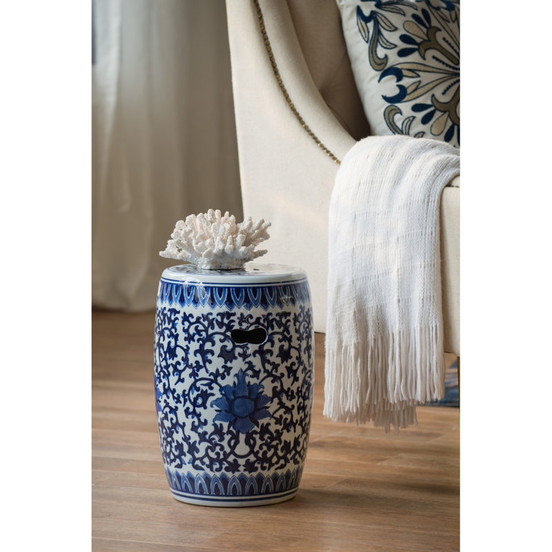 Tabouret de jardin en céramique, petit tabel latéral bleu et blanc, P 11 po x 16 po