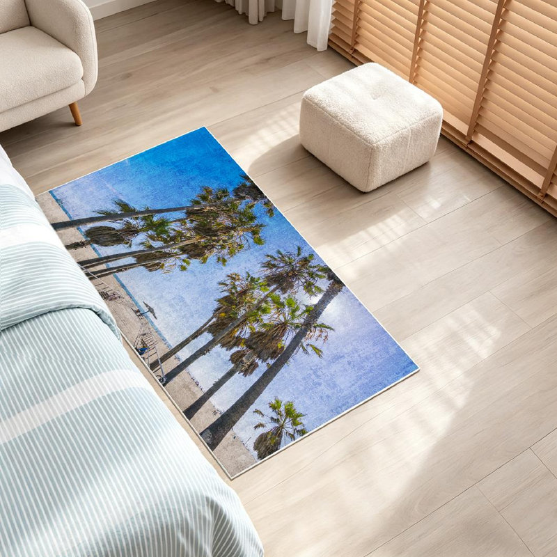 Tapis bleu lavable à la machine bleu Venice Beach Santa California, Rectangle 32 po x 47 po