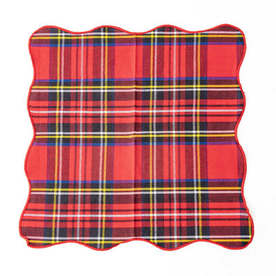 Serviette de table festonnée écossaise rouge