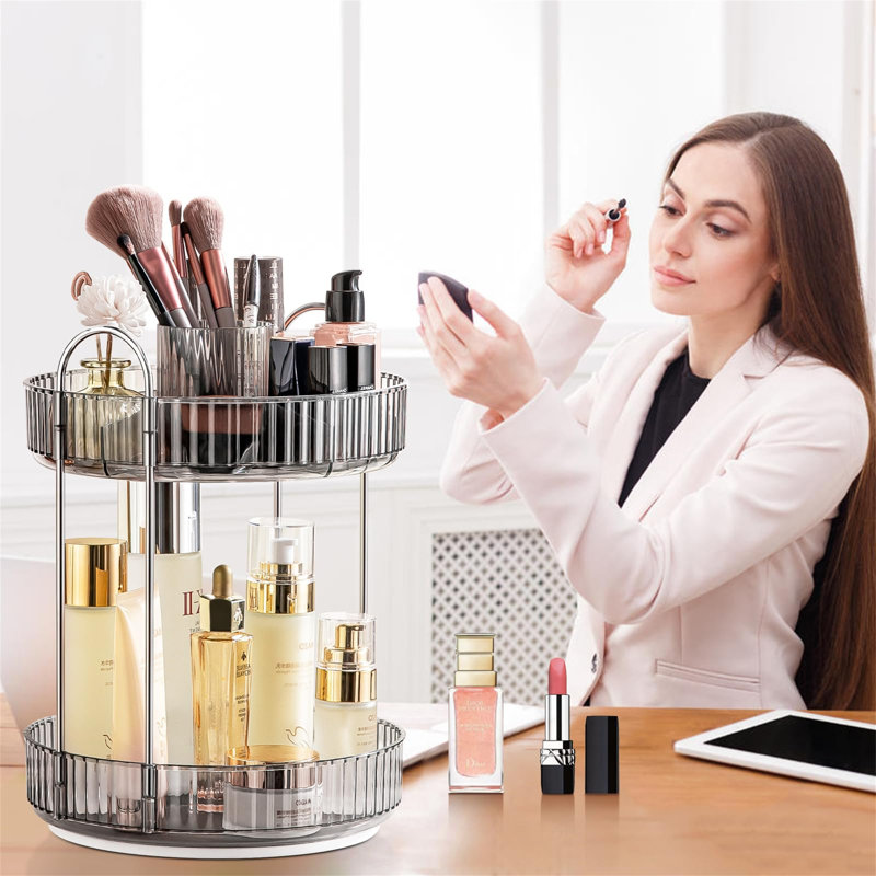 Aviezri Plastic Makeup Organiser, Silver/Black