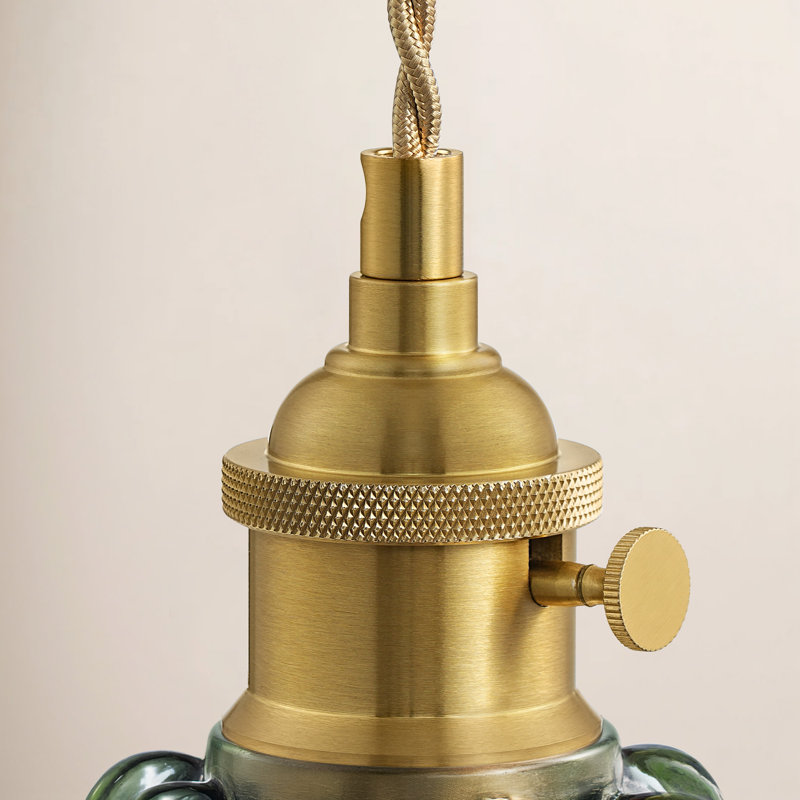 1-Light Flower Glass Pendant Light, Adjustable Brass Hanging Lamp for Kitchen Island