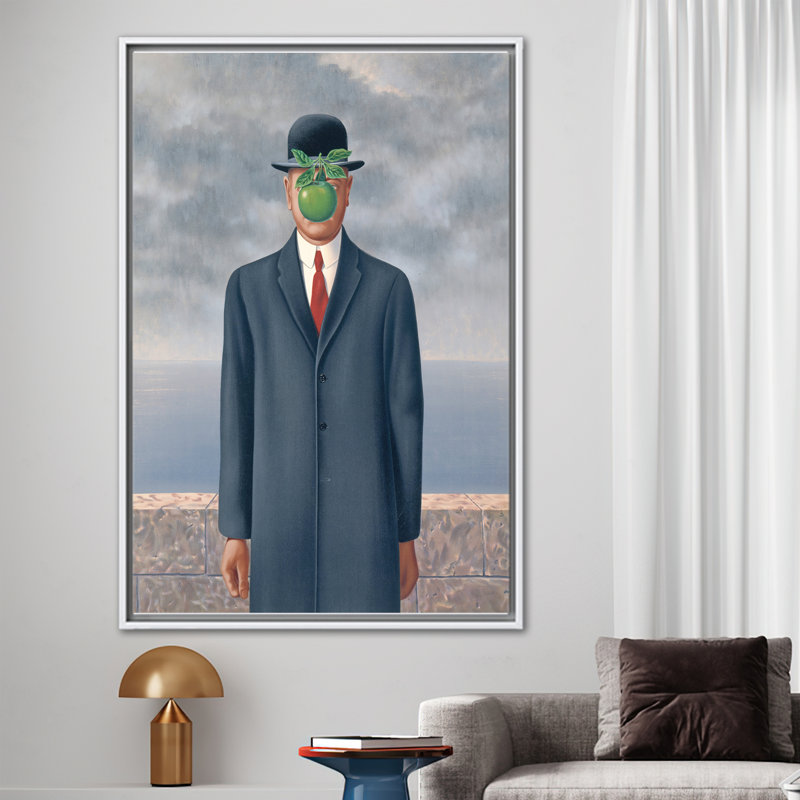 Surreal 3D Canvas Print of The Son of Man - Personalized Baby Gift Poster, White Floater Framed, 70 cm H x 100 cm W