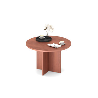 Gitana Circular Meeting Table with Finished Underside, X Shape, Wood Base