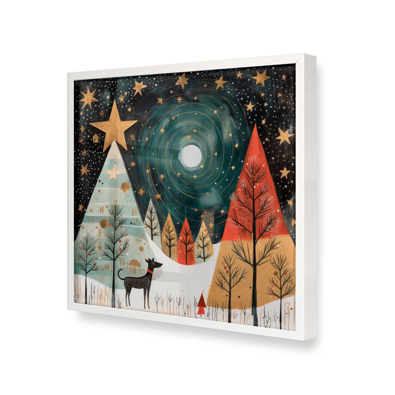 Étoiles de Noël étoilées, reproduction II, Cadre simple opaque blanc, bois massif, H 21,5 po x l 21,5 po