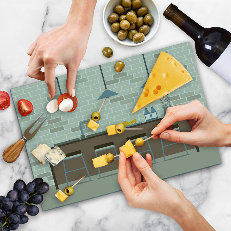 Ambesonne Brick Wall Cutting Board Large Size Modern Empty Kitchen Multicolor