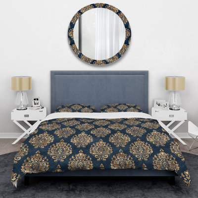 Ensemble de housse de couette bleu doré damassé Glamour I - Glam