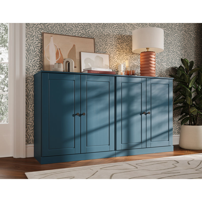 Bieito 100% Solid Wood Sideboard Buffet Cabinet with Doors, Dining Room Storage Credenza Cabinet, 64" W x 35.75" H, Teal
