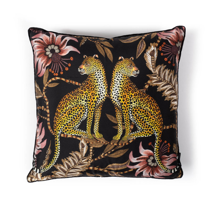 Ardmore 'Lovebird Leopards' Silk Pillow, Night