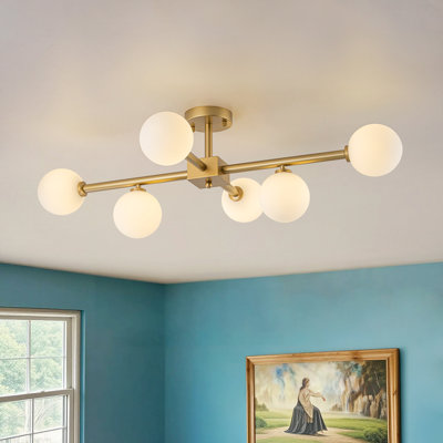 Plafonnier semi-encastré 6 lumières Mid-Century