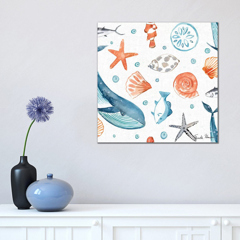 Whale Tale Pattern IA by Farida Zaman - Wrapped Canvas Painting, 45.72 cm H x 45.72 cm W x 1.91 cm D