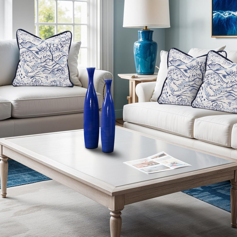 Quijano Glaze Ceramic Vases, 2/Set, Cobalt Blue