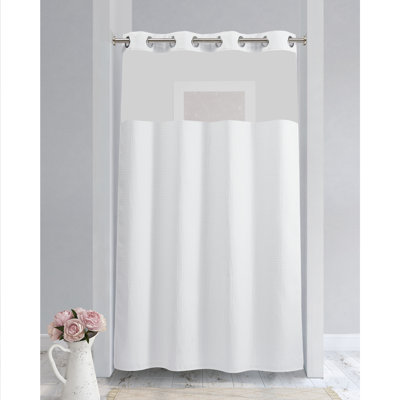 Cotton Blend Waffle Shower Curtain with Liner Included