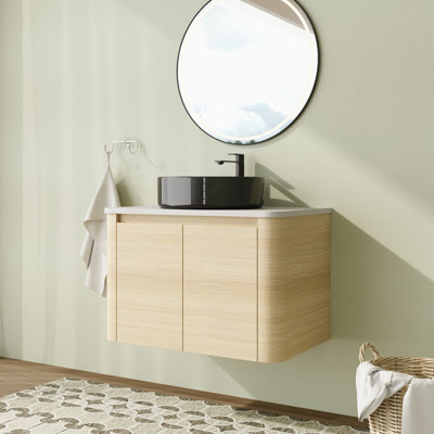 Meuble-lavabo mural simple 30 po avec plateau en pierre reconstituée et portes à fermeture en douceur