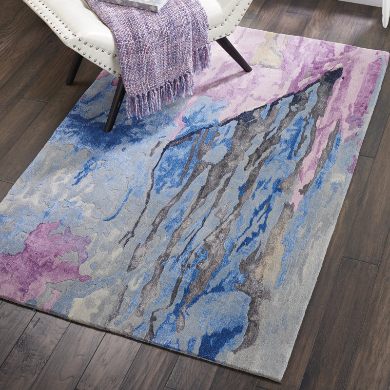 Tapis gris abstrait moderne fait à la main Versailles, Rectangle 8 pi 6 po x 11 pi 6 po