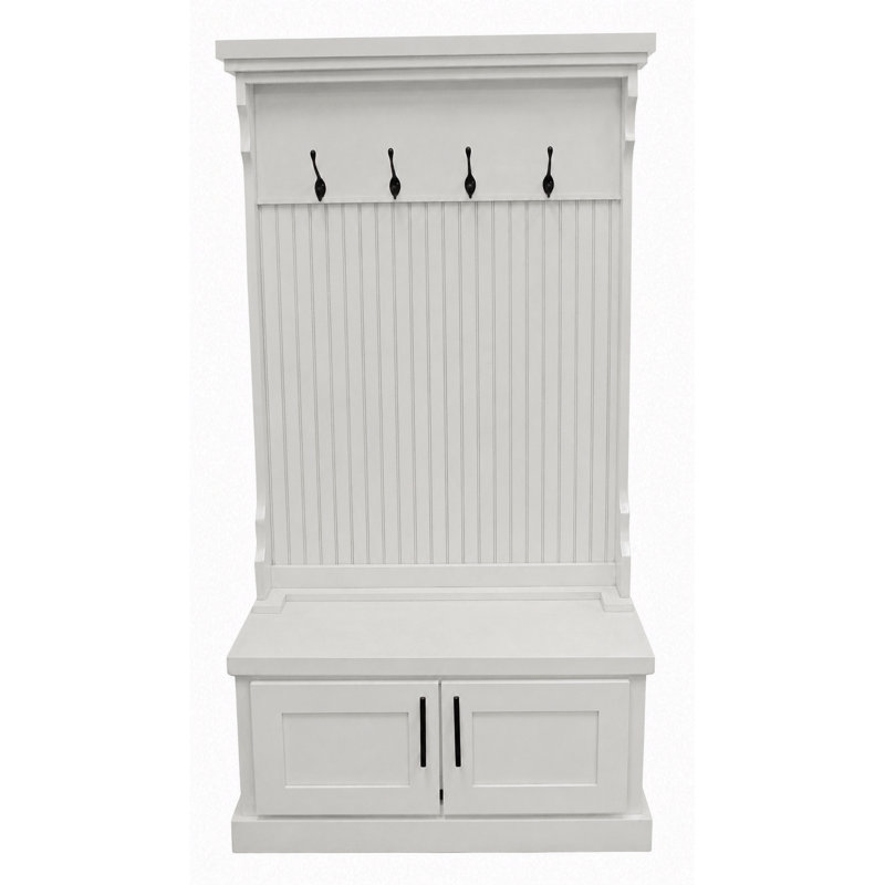 Brandley Hall Tree 37.5'' Wide with Bench and Shoe Storage, Soft White