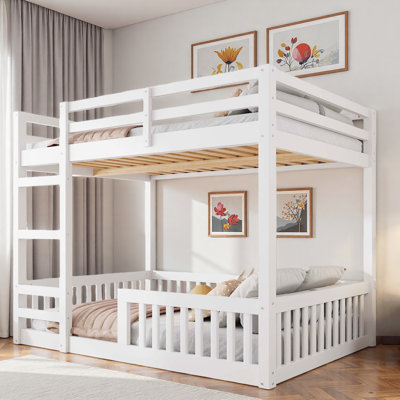 Wood Bunk Bed With Ladder And Guardrails