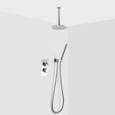 Metro 2-3 Way Thermostatic Trim Complete Shower Set - Ceiling Mount - 8" Brass