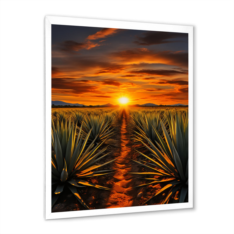 «Arabella Orange Green», art mexicain, tequila lever de soleil sur toile, H 40 po x l 30 po x P 1,5 po, Cadre simple blanc