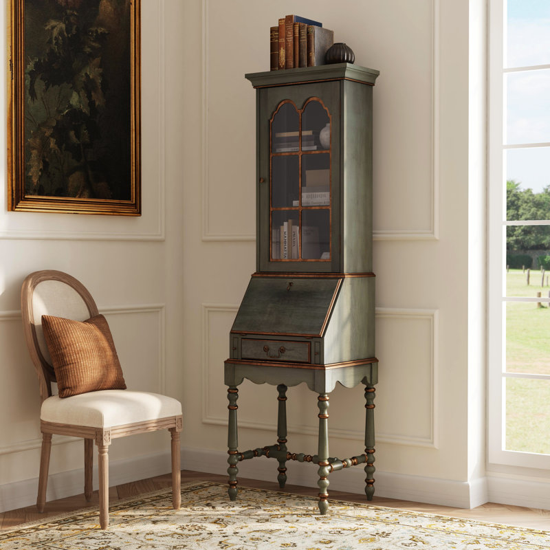 Gaen Secretary Desk with Hutch, Pastel Green