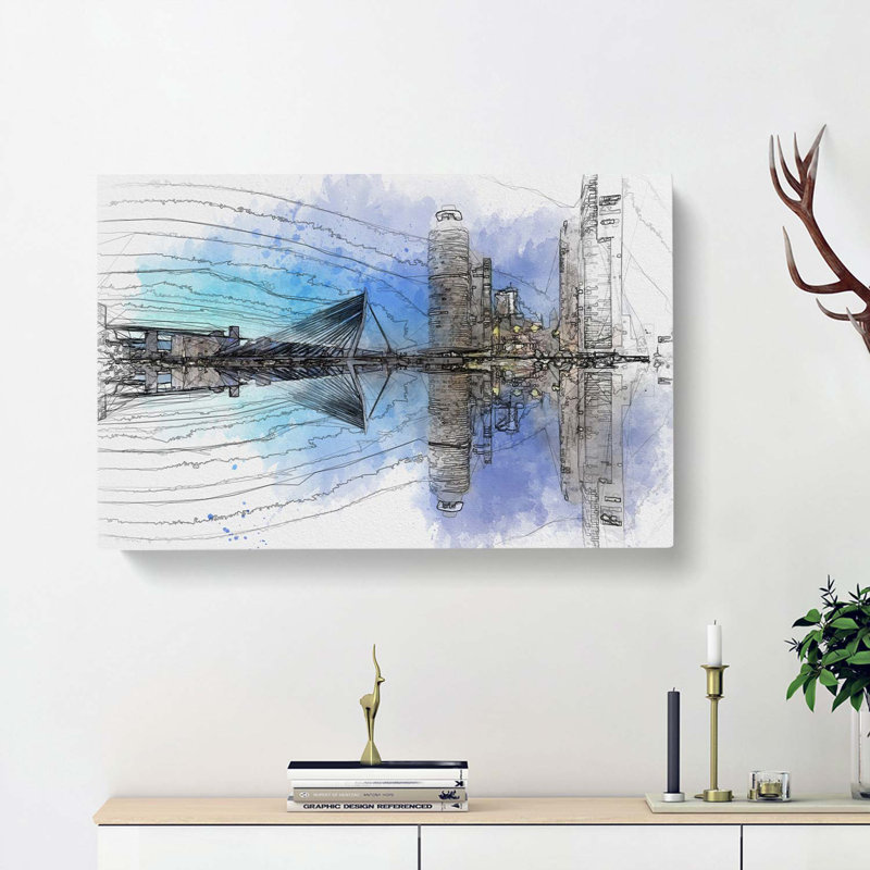 Reflection Of The Rotterdam Skyline In Abstract - Wrapped Canvas, 40cm H x 60cm W x 3cm D