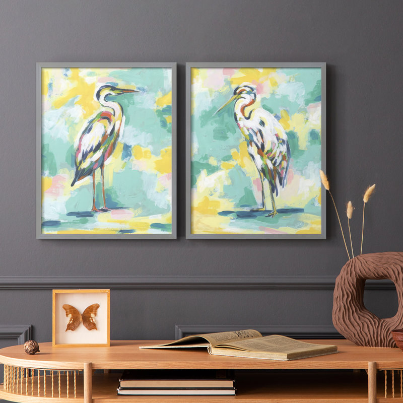 Impression encadrée Bright Heron Fresco I-Premium - prête à être accrochée - aucun clou requis - aucun clou requis, Vert