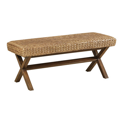 Ink+Ivy Seadrift Bench - Chestnut Wood Finish, Woven Water Hyacinth Seat, 400 Lbs Capacity, For Dining Or Bedroom With Finish And Yard