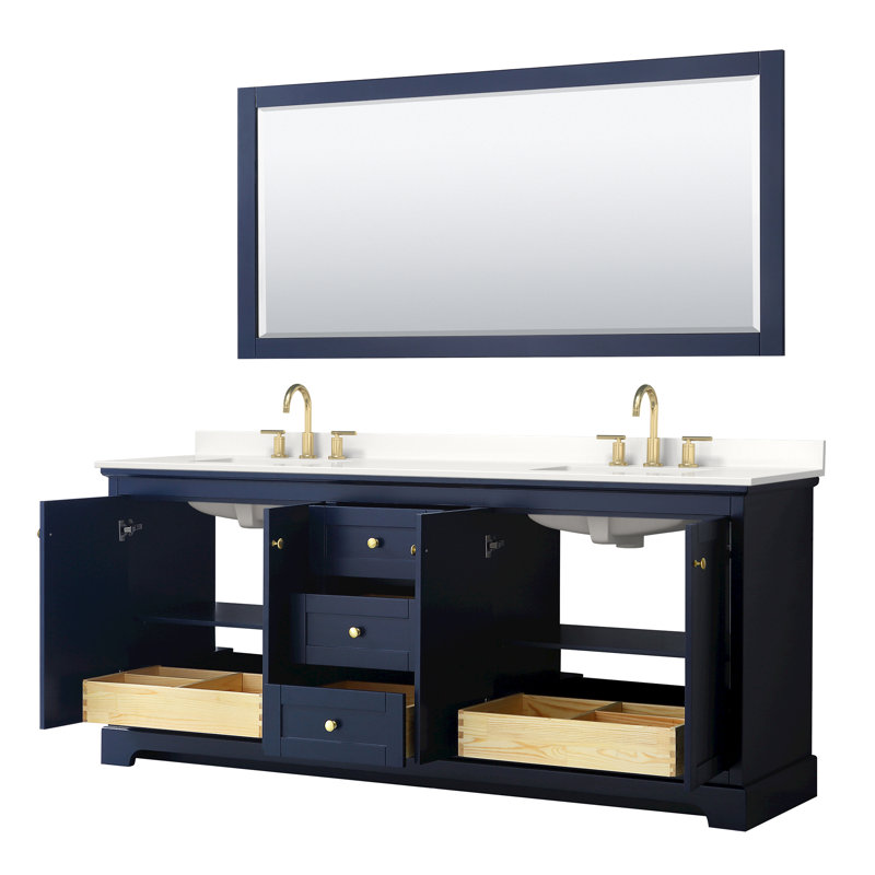 Avery 72'' Double Bathroom Vanity with Quartz Top, Dark Blue, WDX13530, Brushed Gold