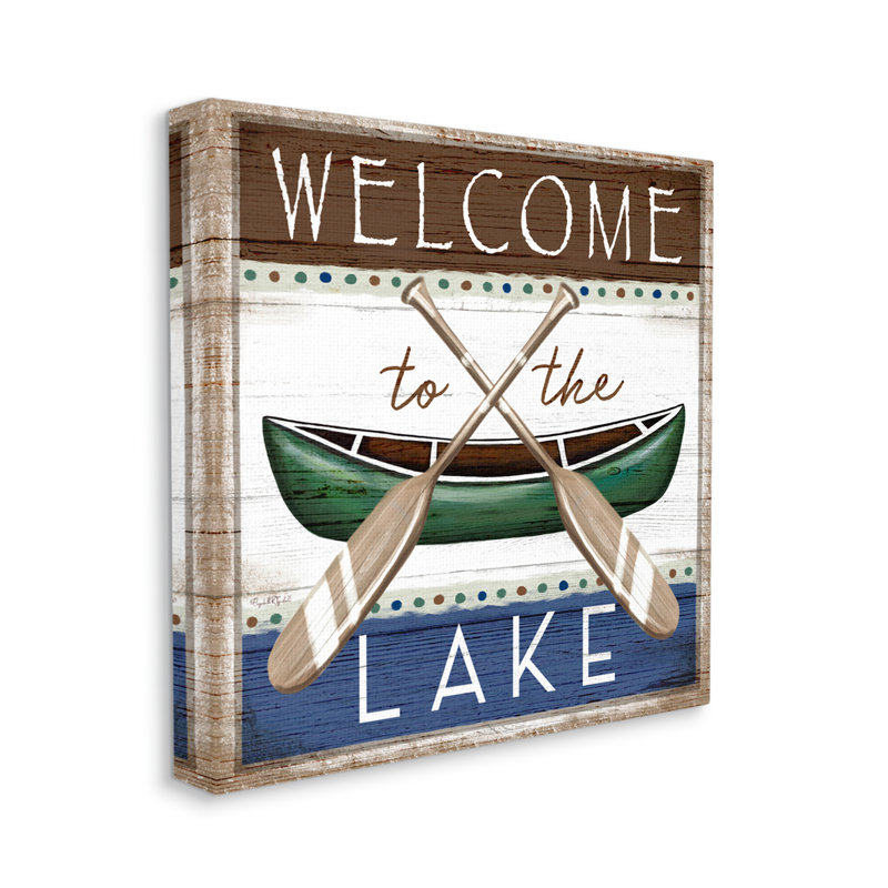 «Rustic Lake Welcome Canoe Sign» par Elizabeth Tyndall, impression sur toile tendue, H 30 po x l 30 po x P 1,5 po