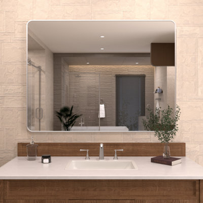 Cosy 48 in. W x 36 in. H Rectangular Modern Framed Wall Bathroom Vanity Mirror in Gun Gray