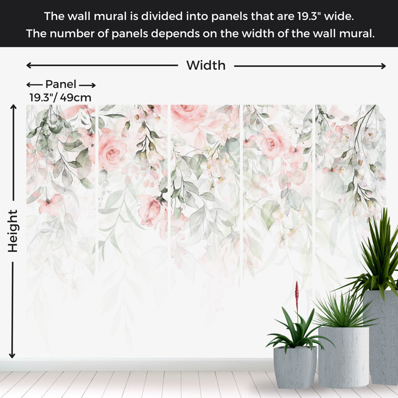 Adhésif mural floral pelez et collez - Chute d'eau de roses, L 57 po x L 41 po