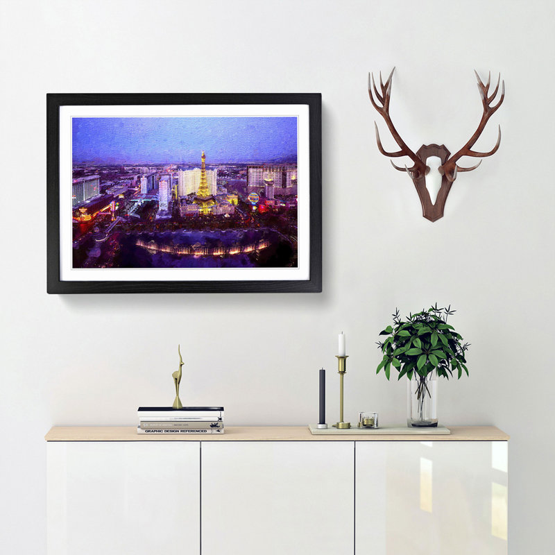The Las Vegas Strip and Skyline in Nevada - Picture Frame Painting Print, 48cm H x 65cm W x 2cm D, Black Framed