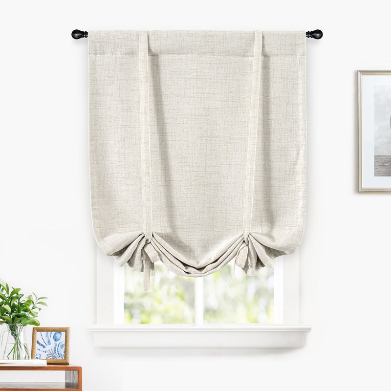 Antonino Linen Textured Blackout Tie Up Curtains Double Layer Thermal Insulated Lined Balloon Roman Shade, 25" W x 47" L