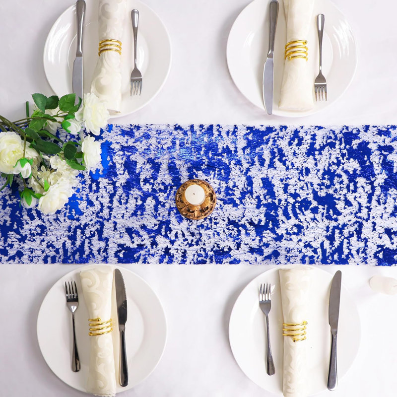 Royal Blue Table Runner, Sequin Glitter Foil Metallic Thin Mesh Runner Roll 11 Inch x 49 Feet Dinning Table Decorations for Wedding Birthday Party Christmas Graduations