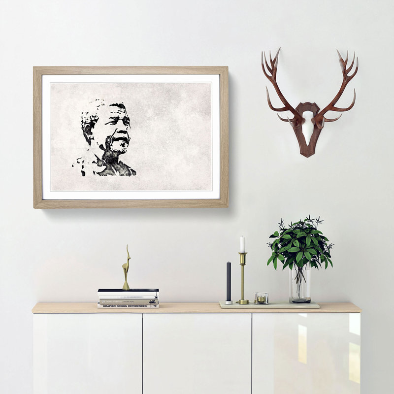 Nelson Mandella - Picture Frame Painting Print, Oak Framed, 27cm H x 36cm W x 2cm D
