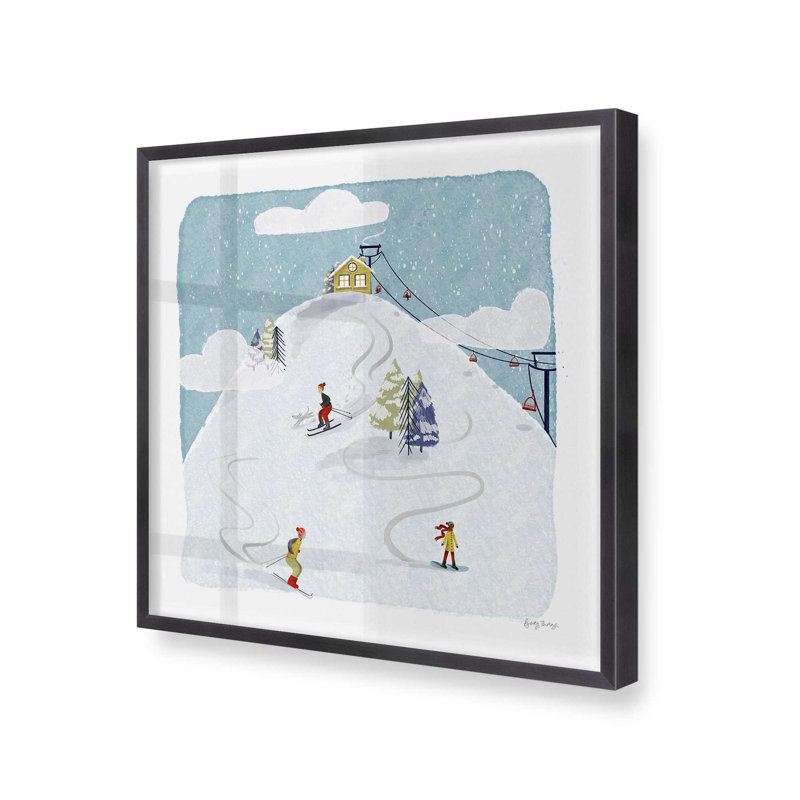 Winter Skiing Adventure Print, 13.75" H x 13.75" W, Weathered Zinc Single Picture Framed, Solid Wood