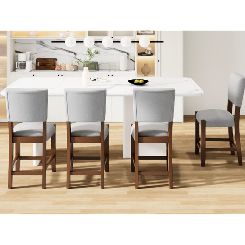 4 chaises de bar Mid-Century grises modernes avec - lin et repose-pieds confortable pour la décoration du salon