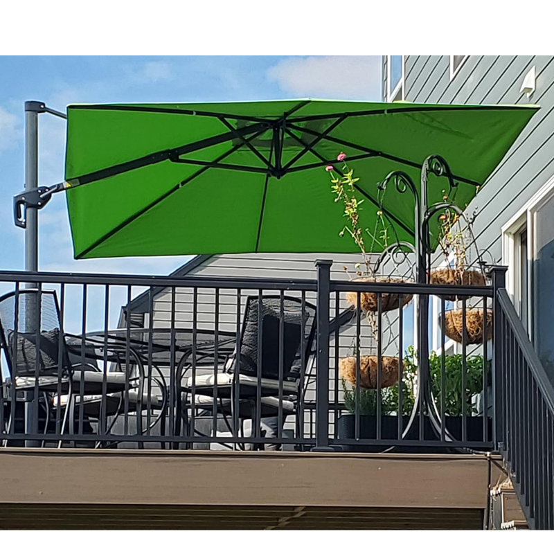 Grand parasol extérieur rectangulaire en porte-à-faux rectangulaire en aluminium 108 po x 138 po avec base et rotation à 360 degrés