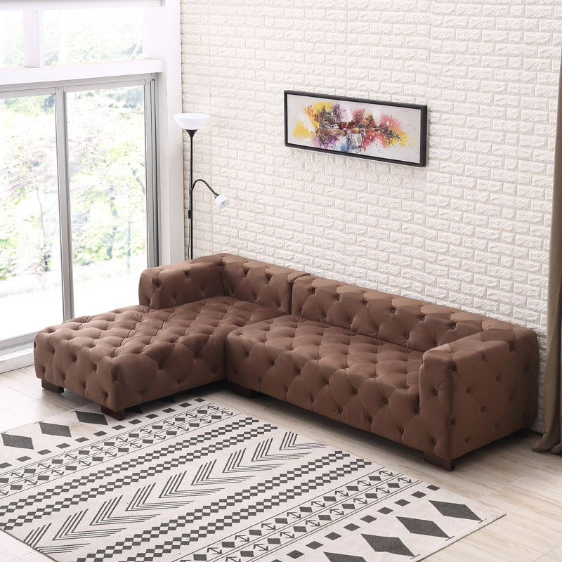 Velvet L-Shaped Sectional, Brown Velvet, Left Hand Facing