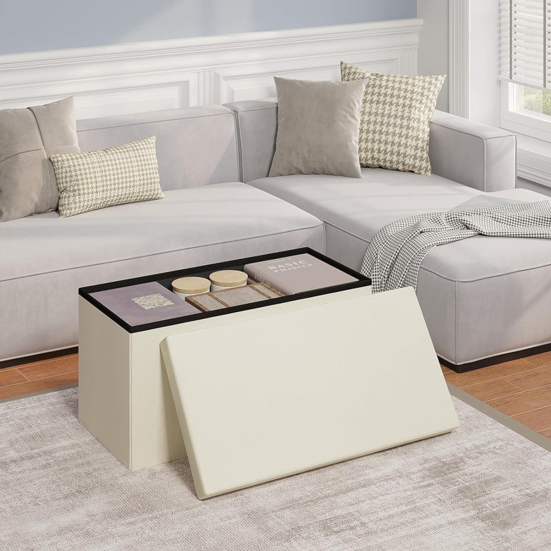 Phabian Foam Padding Upholstered Storage Bench, Beige, 37cm H x 76cm W x 38cm D